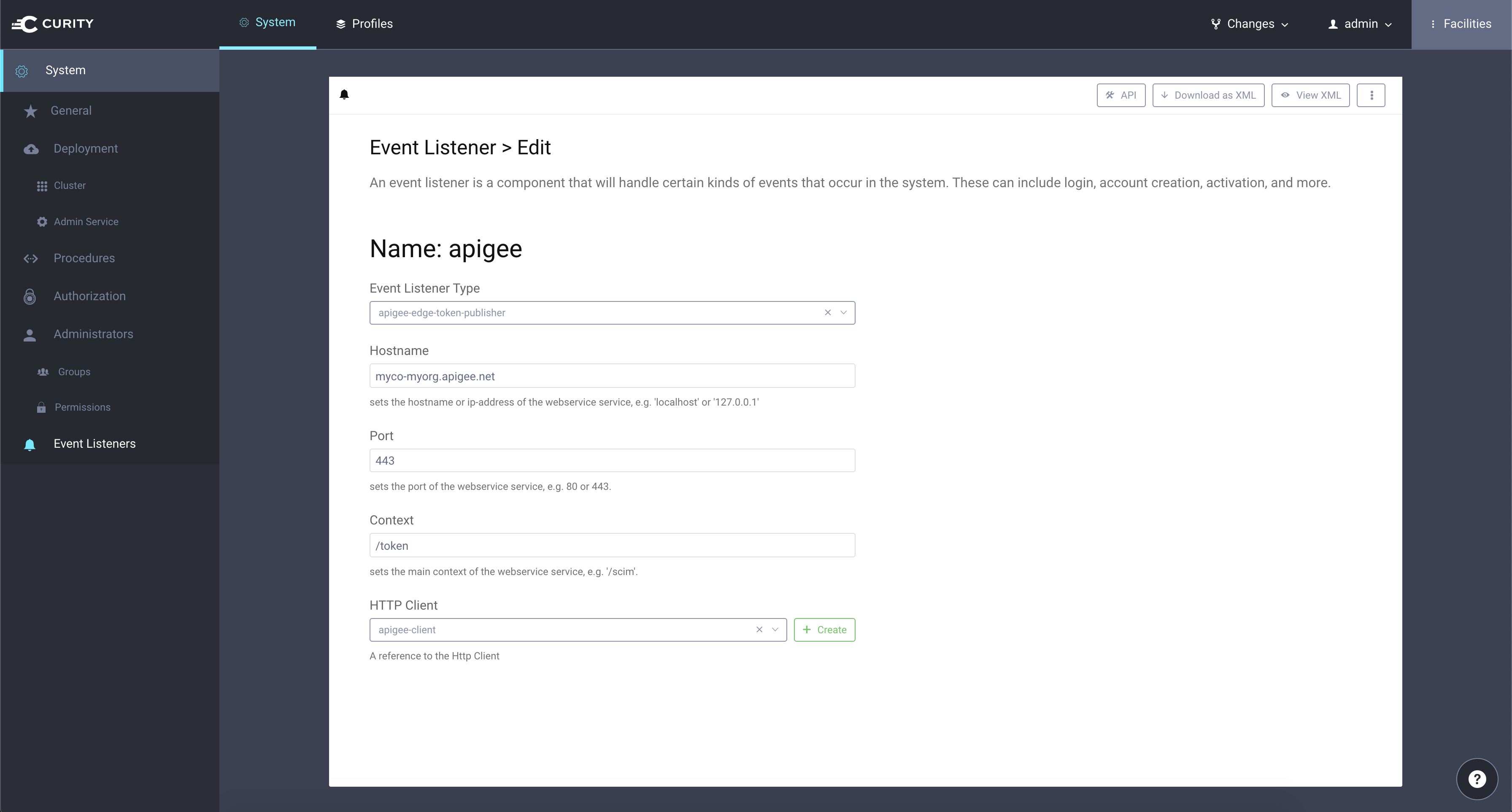 Configuring an Event Listener in the Curity Admin UI