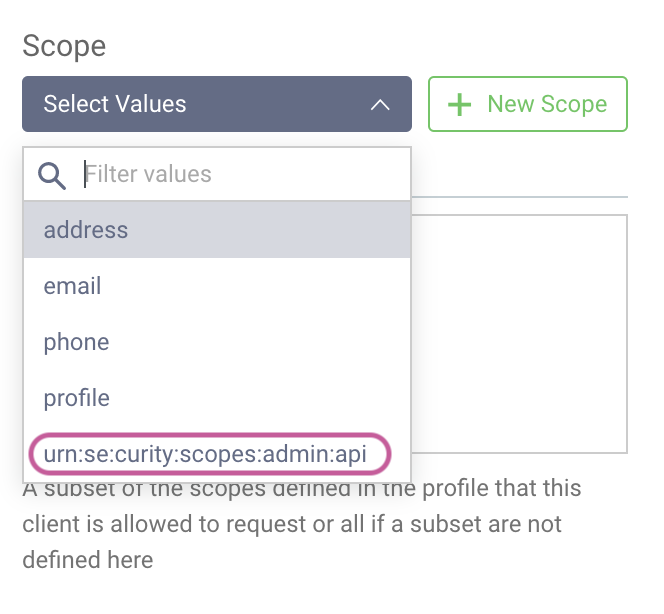 Configure scopes on client