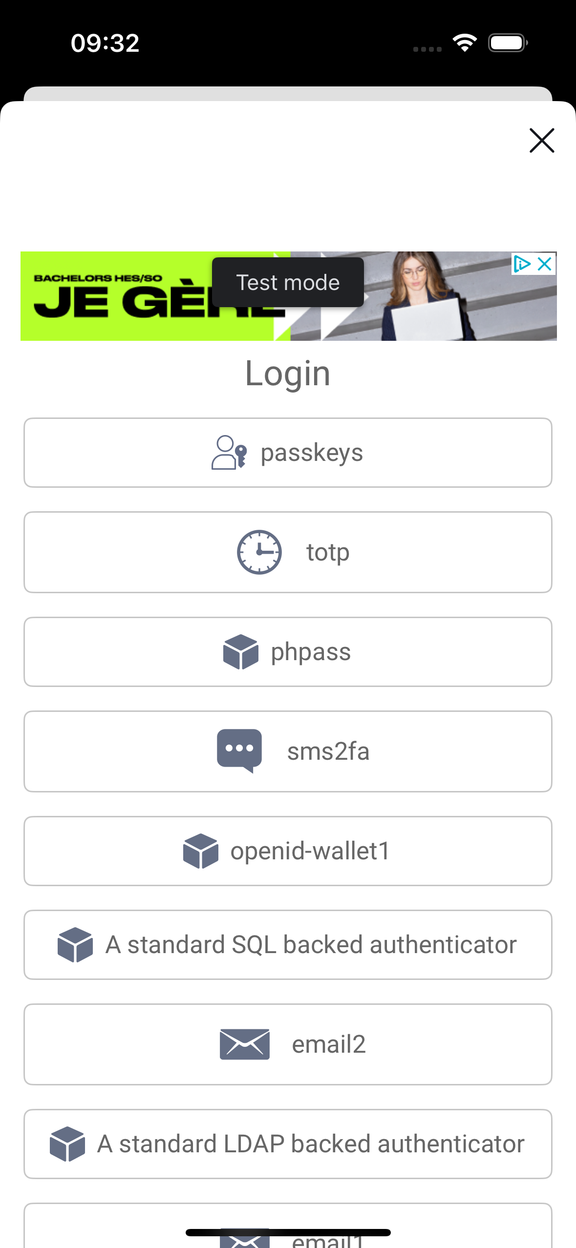 SelectorViewController subclass rendering a custom ad banner above the standard authenticator selector