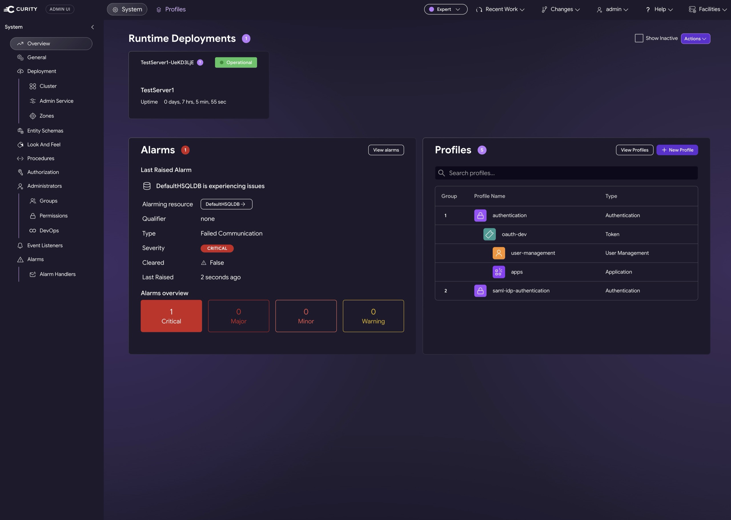 Main screen of the Admin Web UI