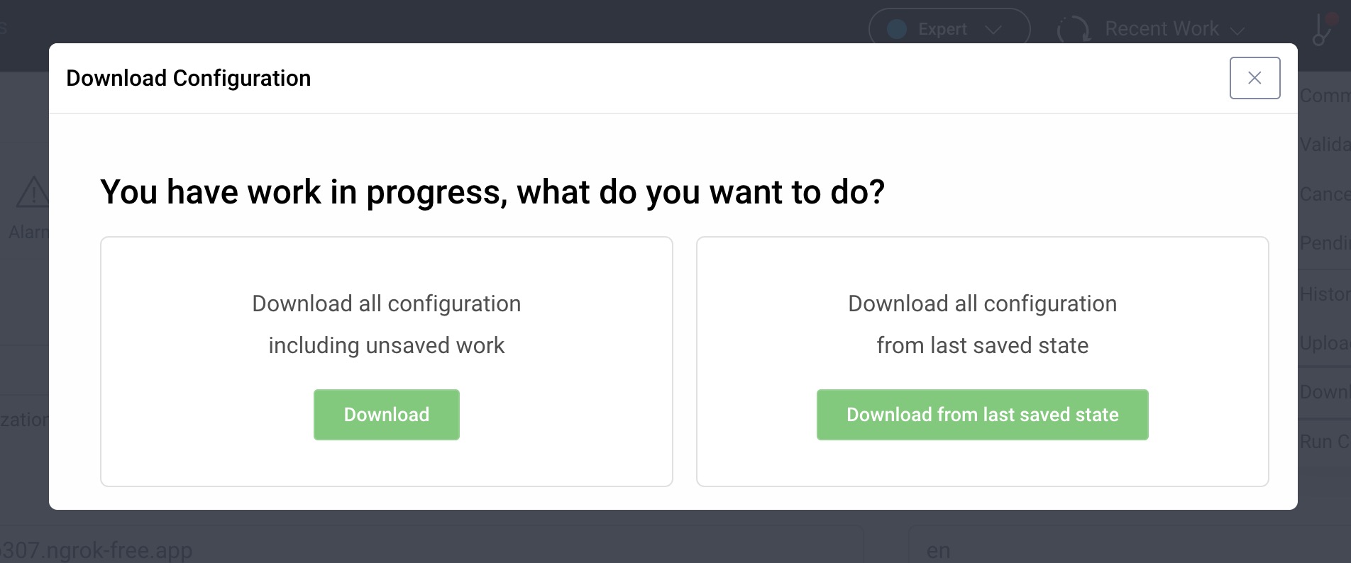 Download pending config modal