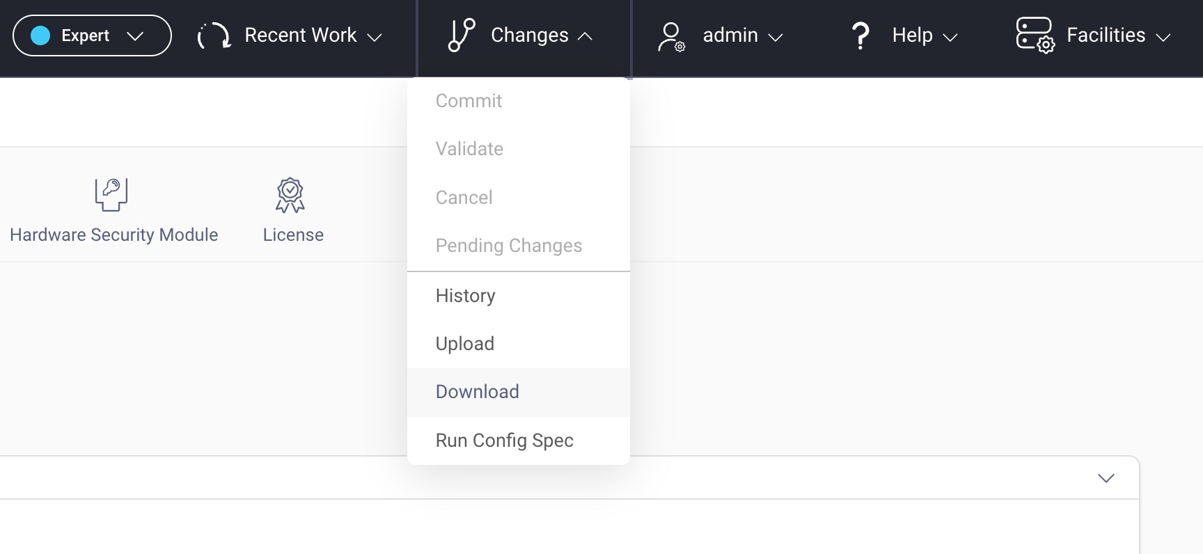 Downloading configuration from the Admin UI