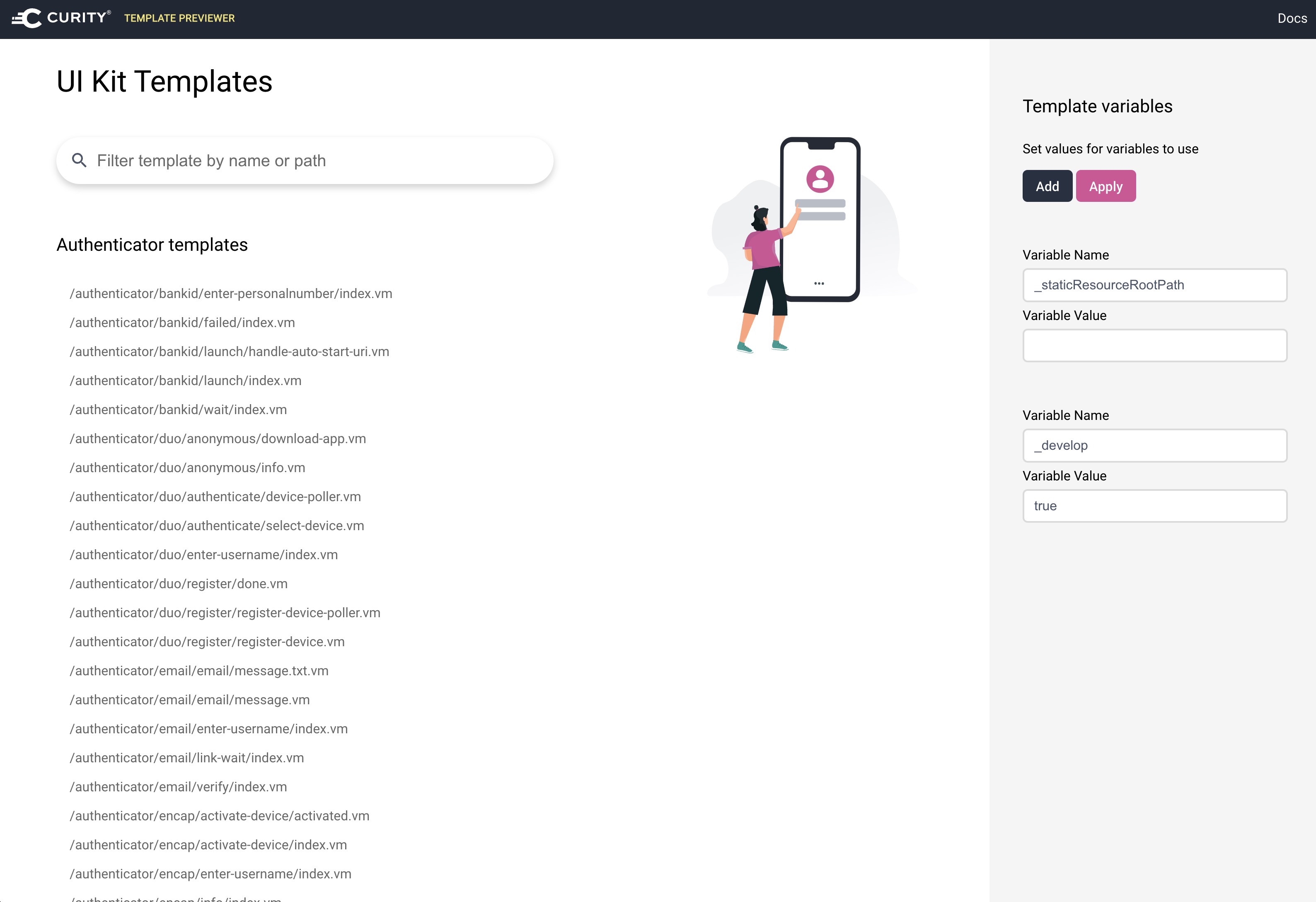 Search screen in the previewer