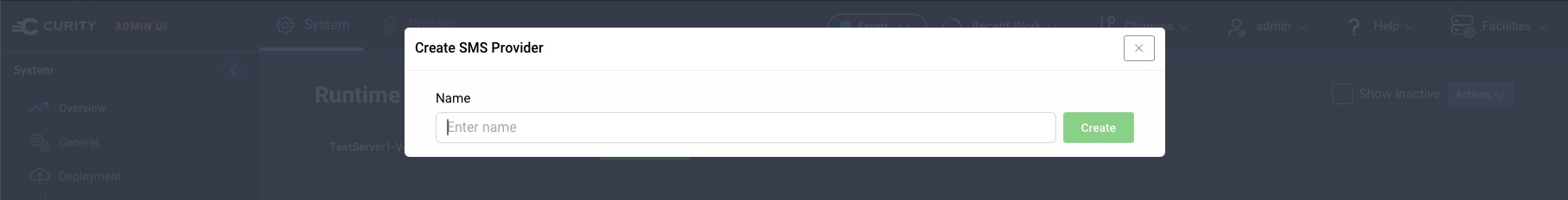 SMS Provider creation in Curity Admin UI