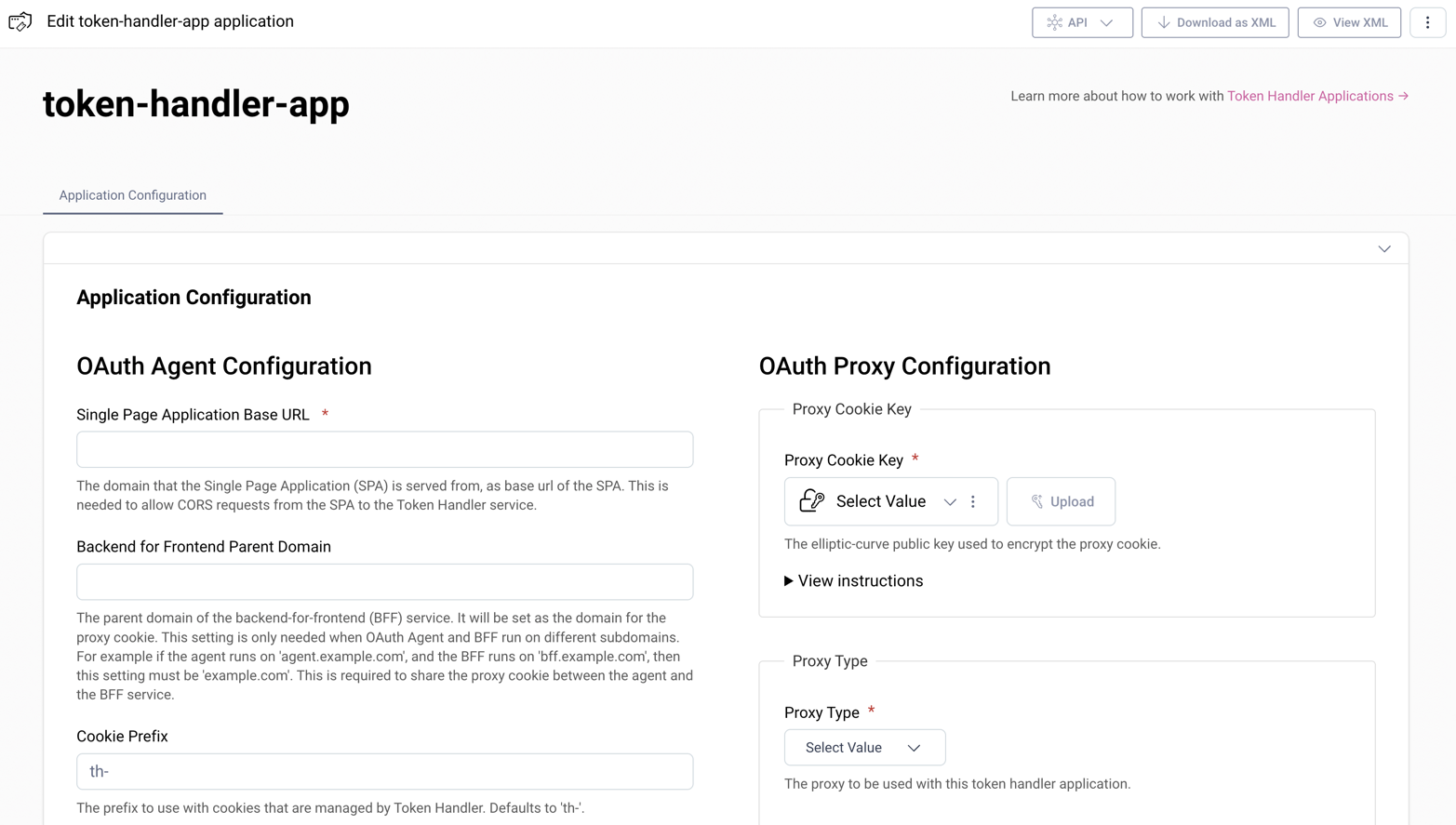 Configure a Token Handler application