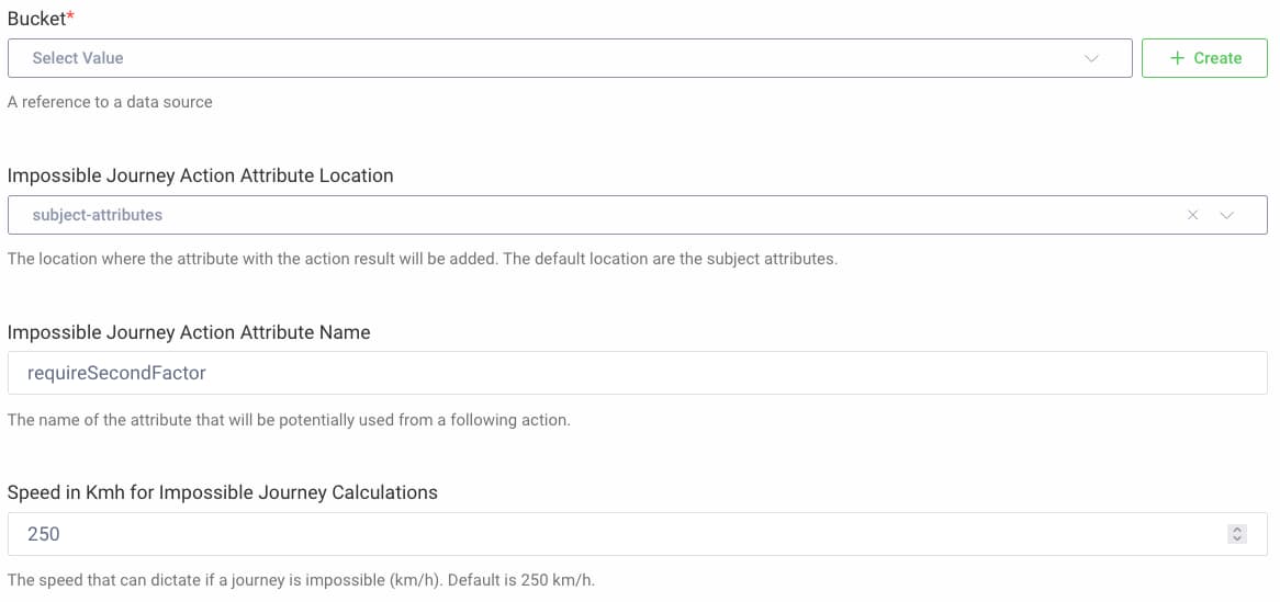 Impossible Journey Action Configuration Dialog