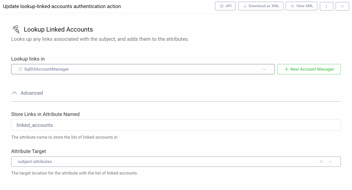 Lookup Link Action configuration