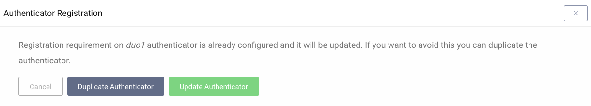 Prompt to decide if the registration should be updated or the authenticator should be duplicated