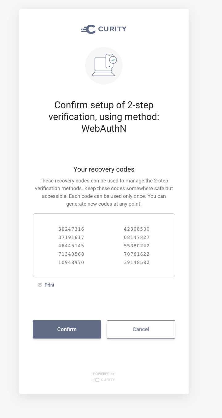 Receiving recovery codes during sign up
