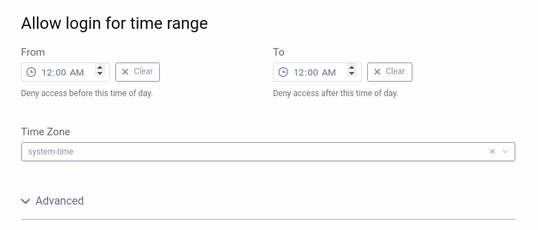 Configuring the time-based deny action in the admin UI
