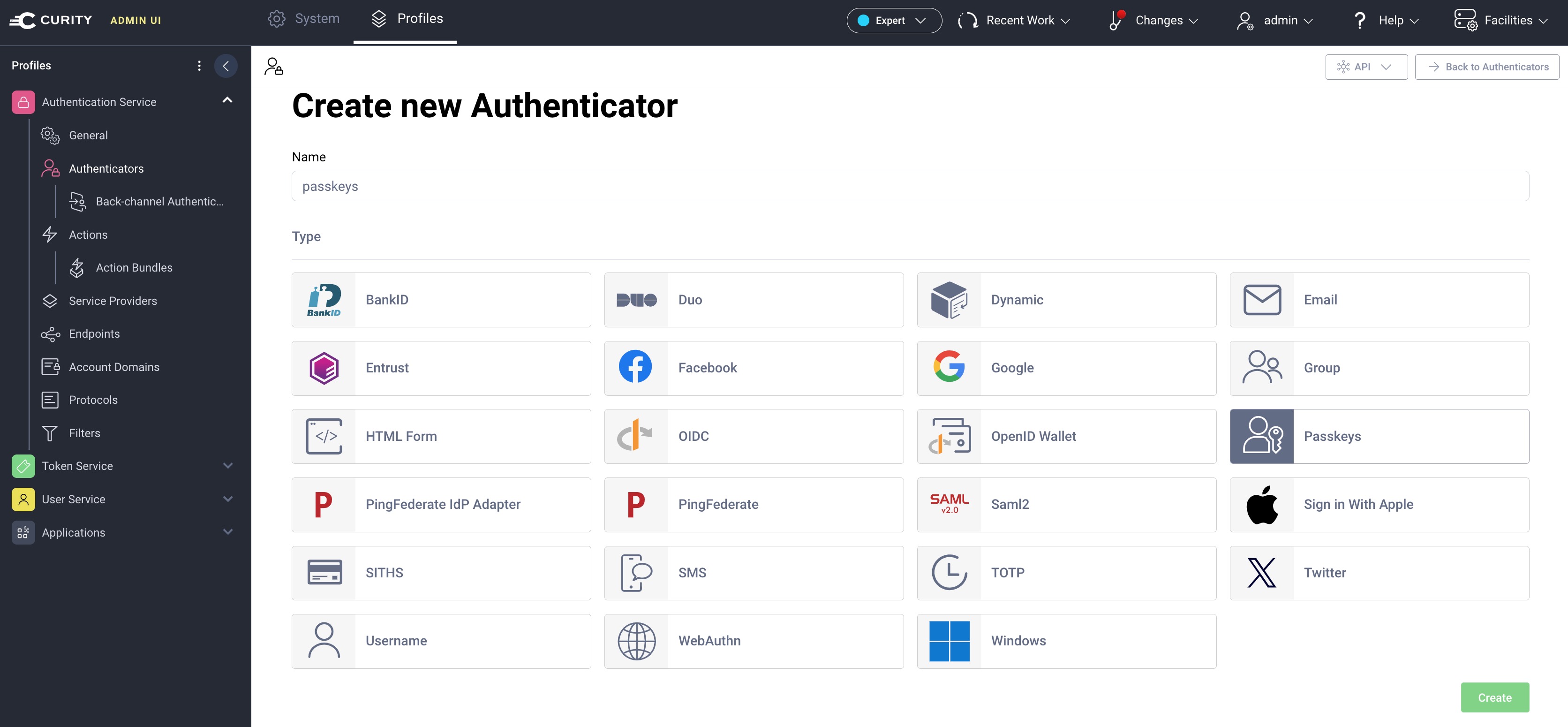 Create new authenticator