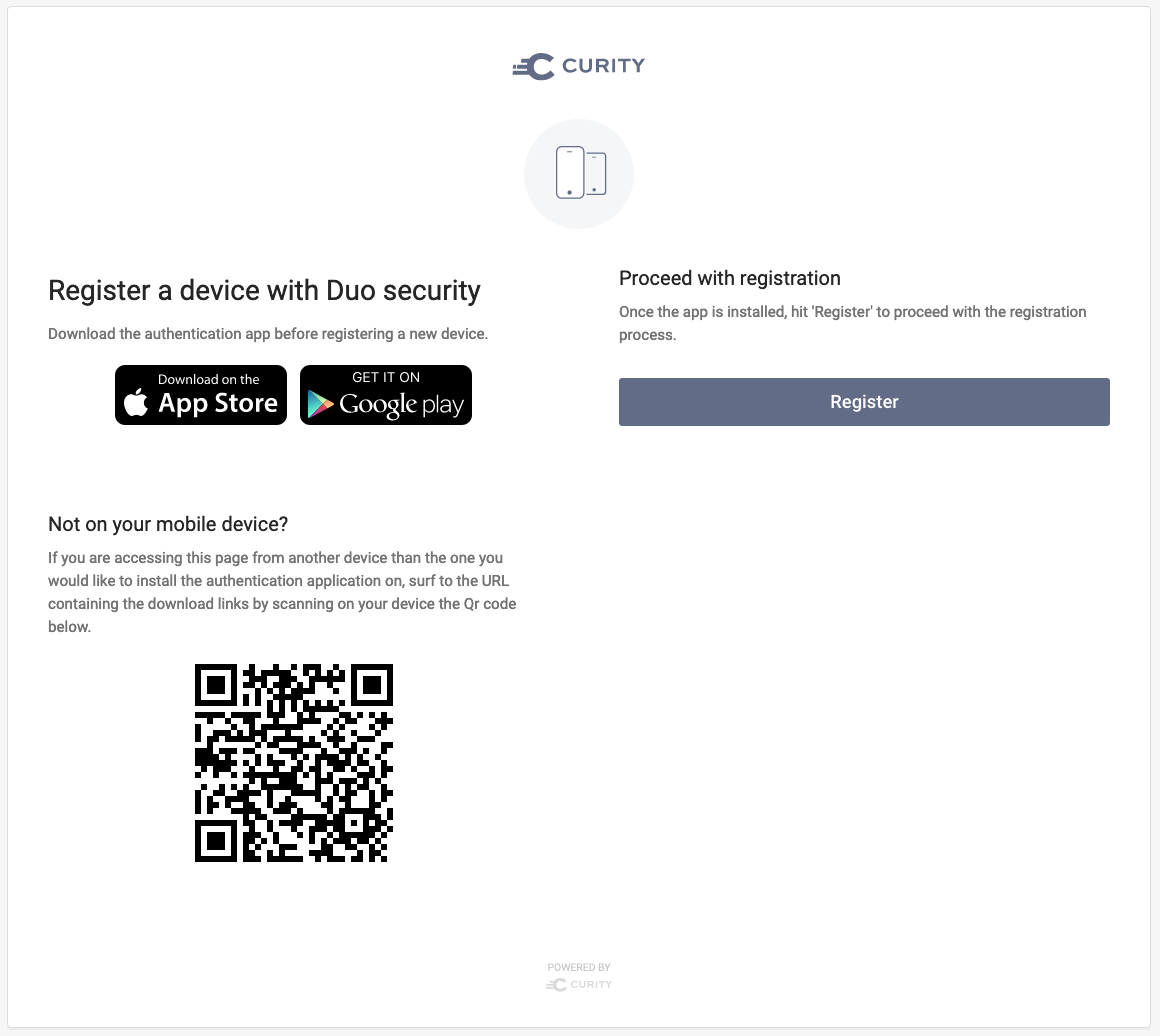 Interstitial information page describing how to download the Duo app and register