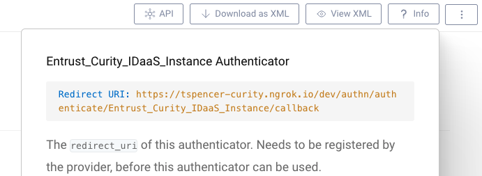 Obtaining the redirect URI needed by Entrust IDaaS in the authenticator's info pane