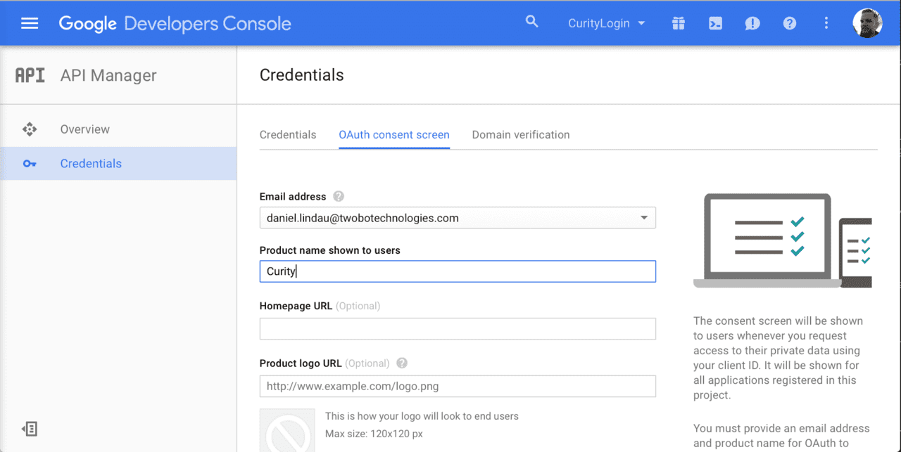 Google - OAuth consent