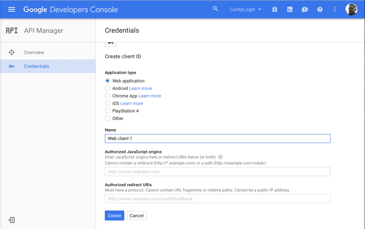 Google - Create client