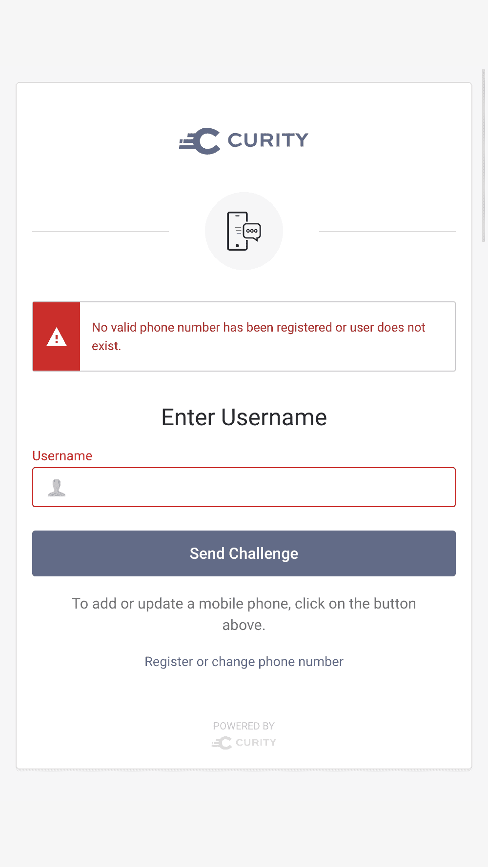 SMS Authenticator - Invalid phone number or username