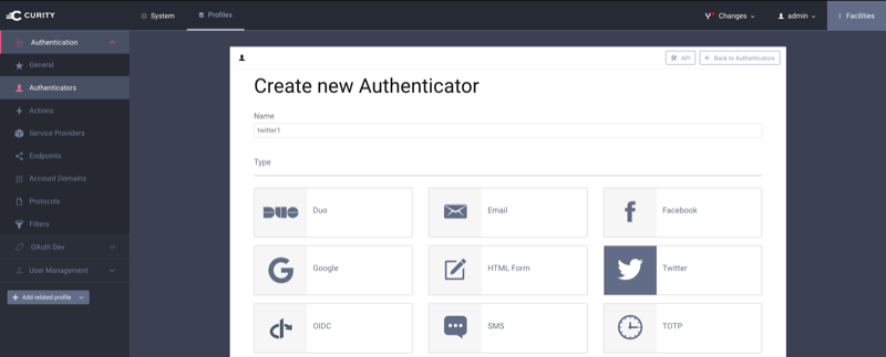 Twitter authenticator type in Curity