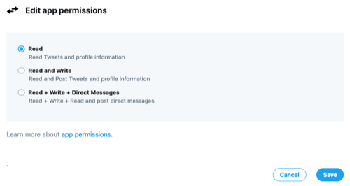 Twitter update permissions