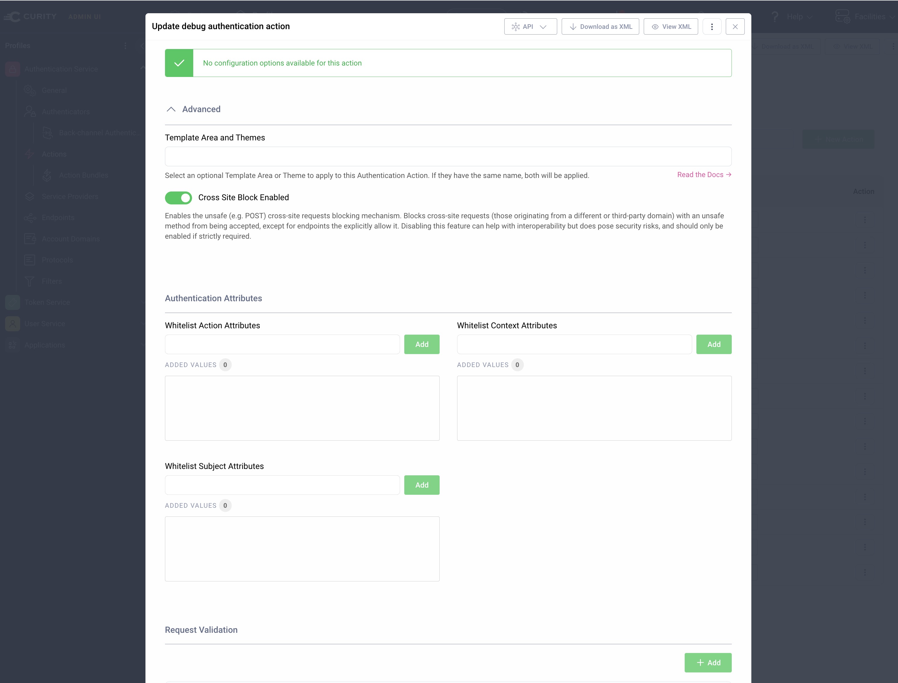 Authentication Action Base Configuration
