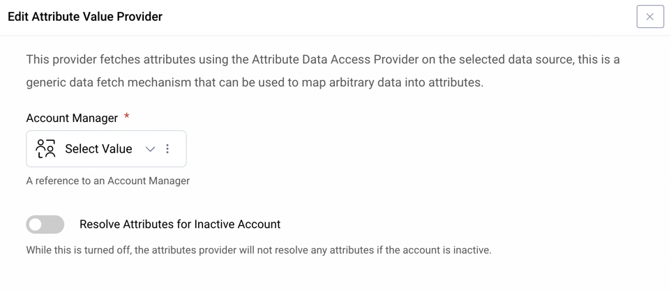 Select account manager for attribute value provider in Admin UI
