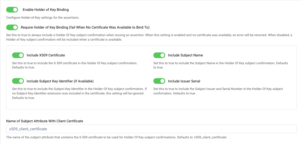Holder of Key settings in SAML IDP profile