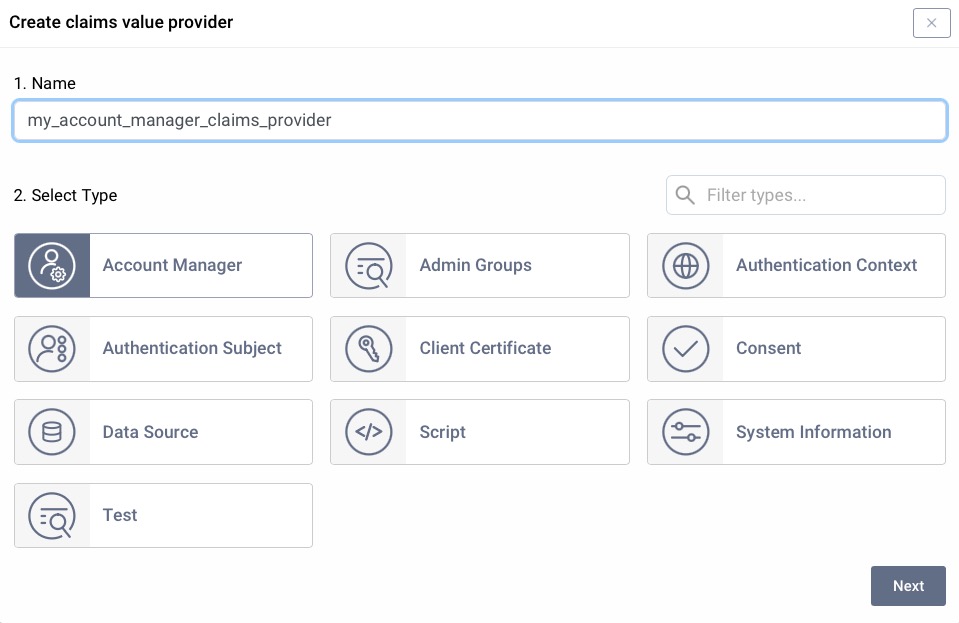 New claims value providers for account manager in Admin UI