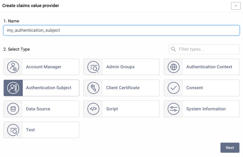 New claims value provider for authentication subject in Admin UI