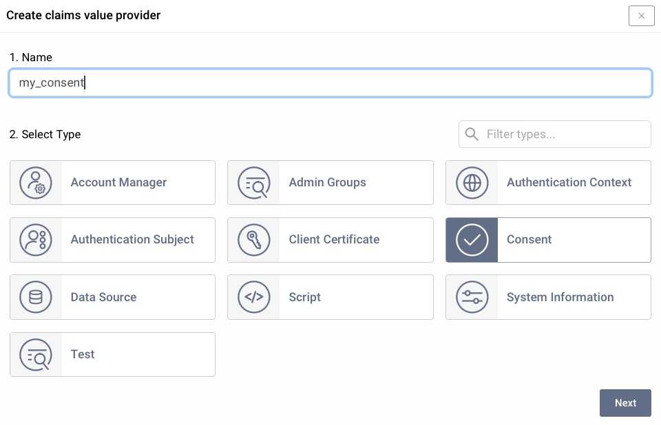 New Consent Claims Value Provider configuration in Admin UI