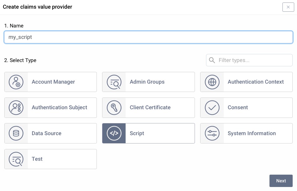 New Script Claims Value Provider configuration in Admin UI