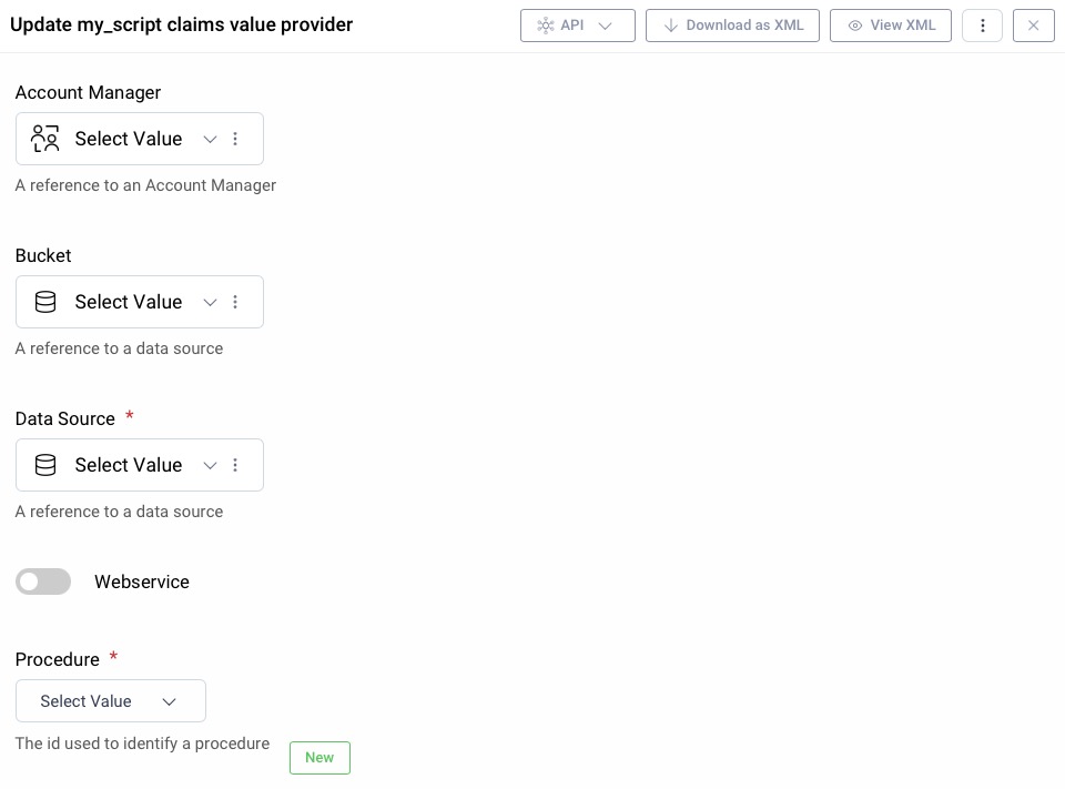 Configure Script Claims Value Provider configuration in Admin UI