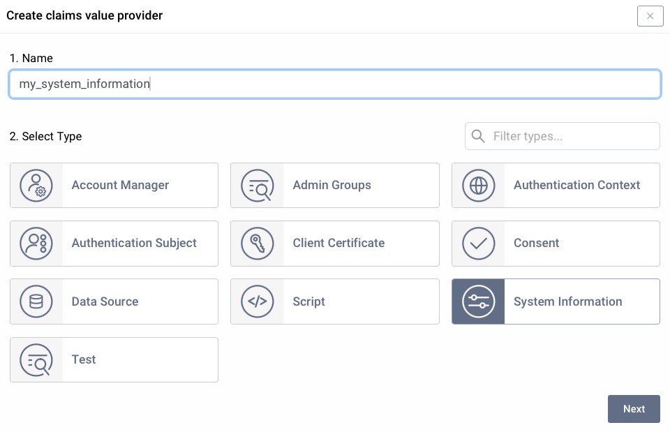 New System Information Claims Value Provider configuration in Admin UI
