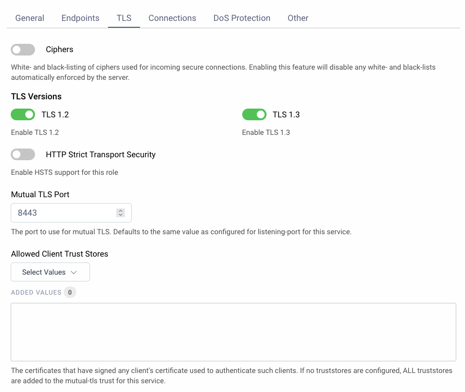 Configuration of TLS termination on a Server