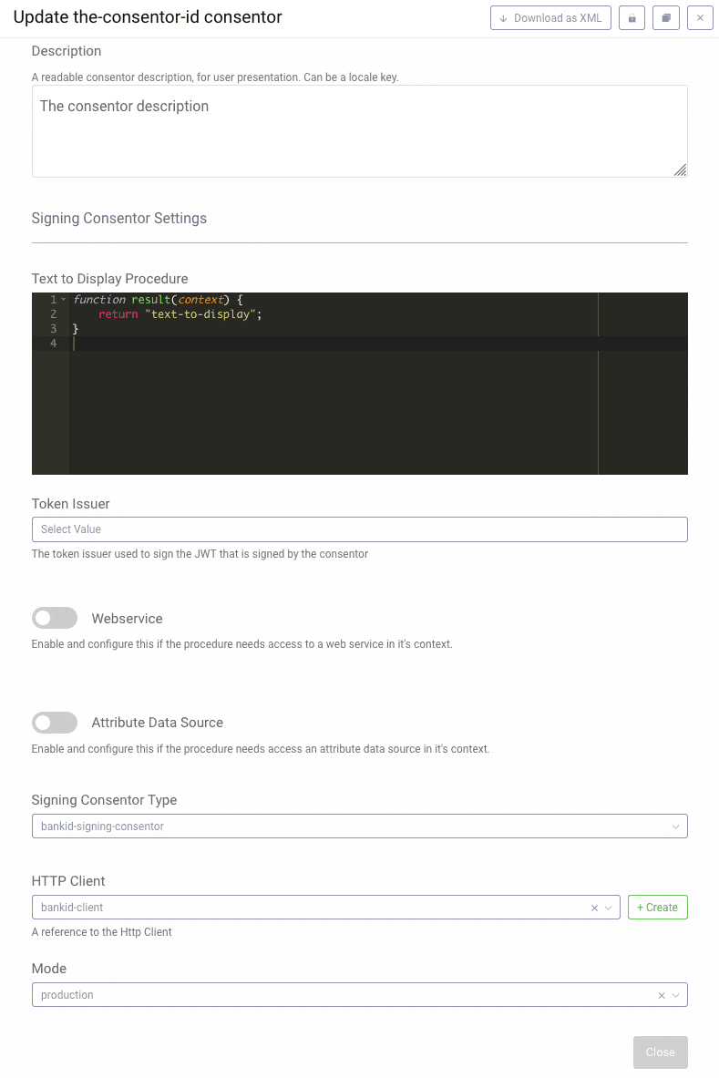 Signing consentor configuration example