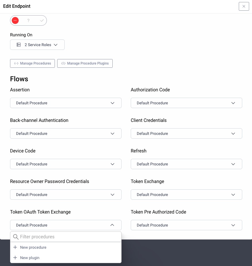 Configuring a token procedure on a token endpoint