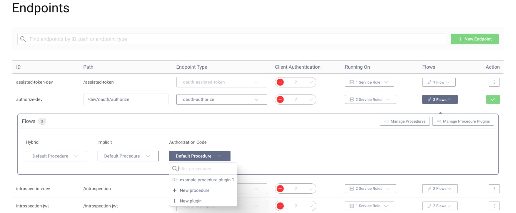 Using a procedure provided by a token procedure plugin on an endpoint