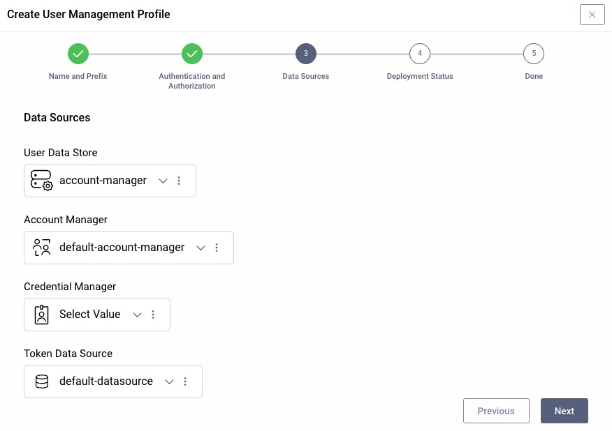Create User Management profile - set data sources
