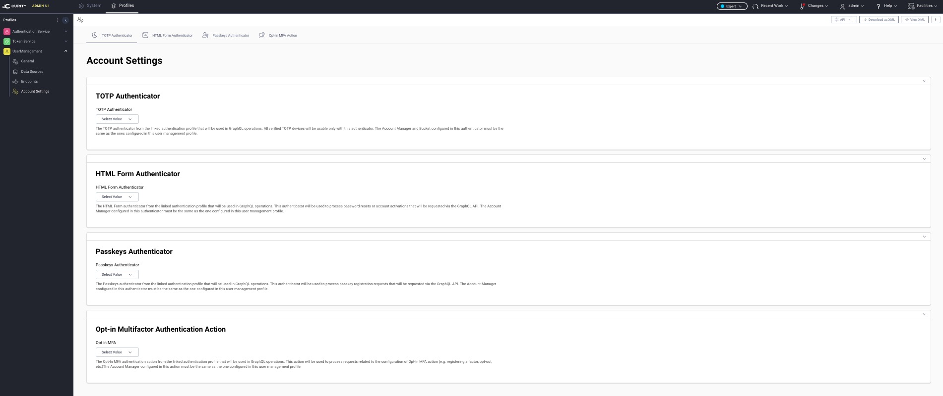 User Management profile - account settings