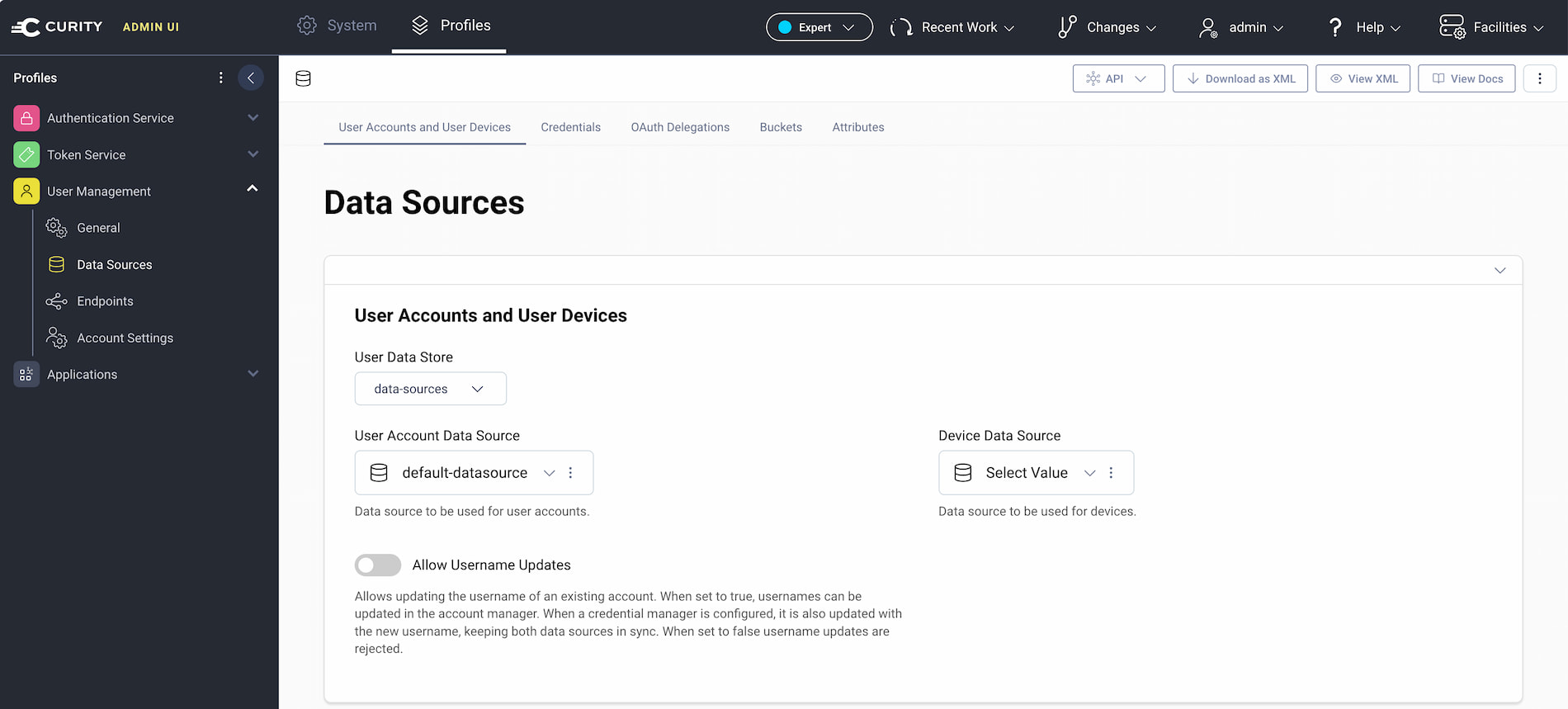 User Management profile - user accounts and user devices data sources