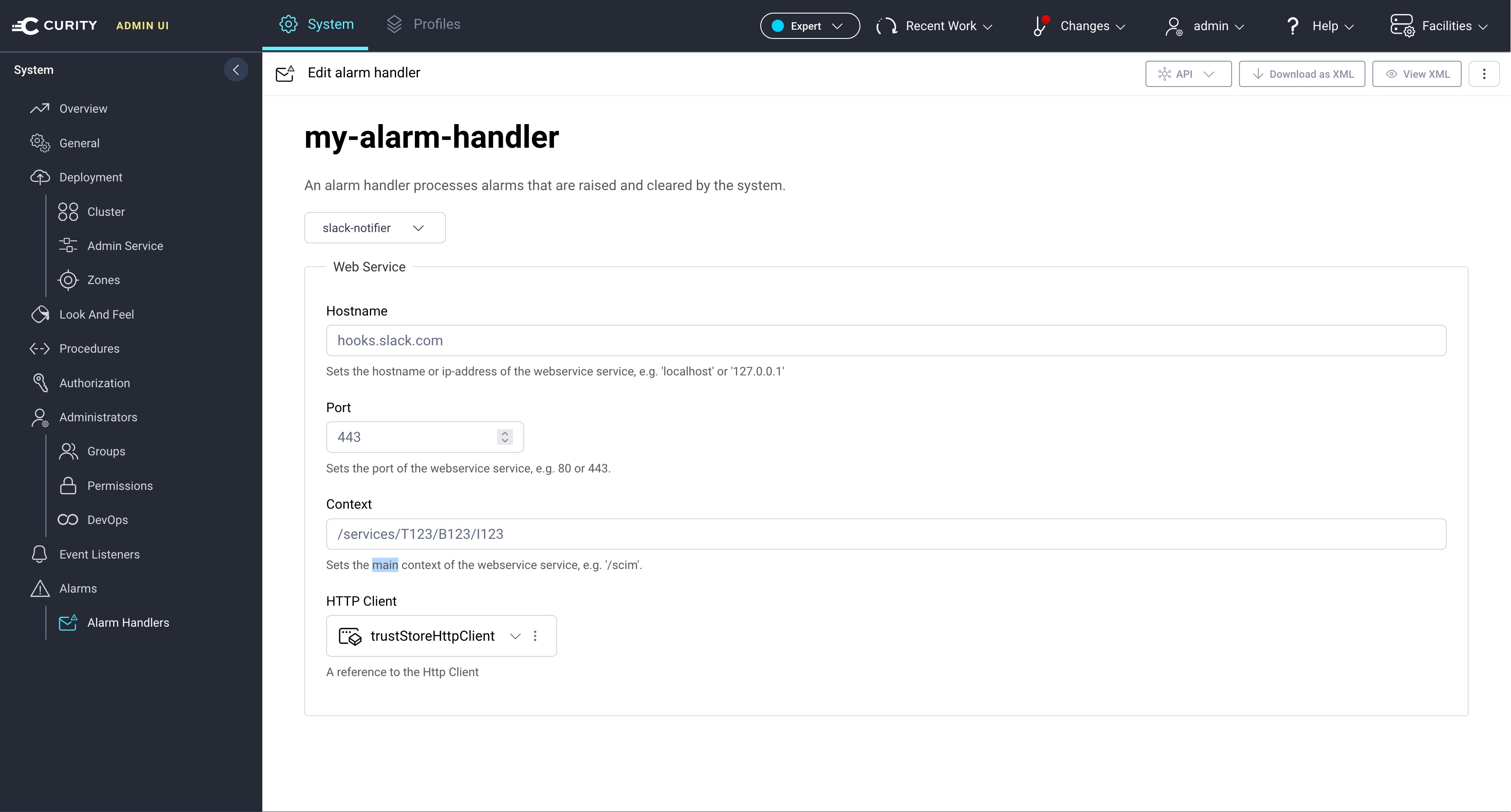 Configuring a Slack alarm handler