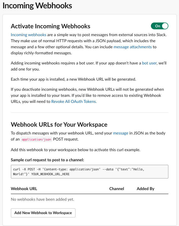 Activate Incoming Webhooks