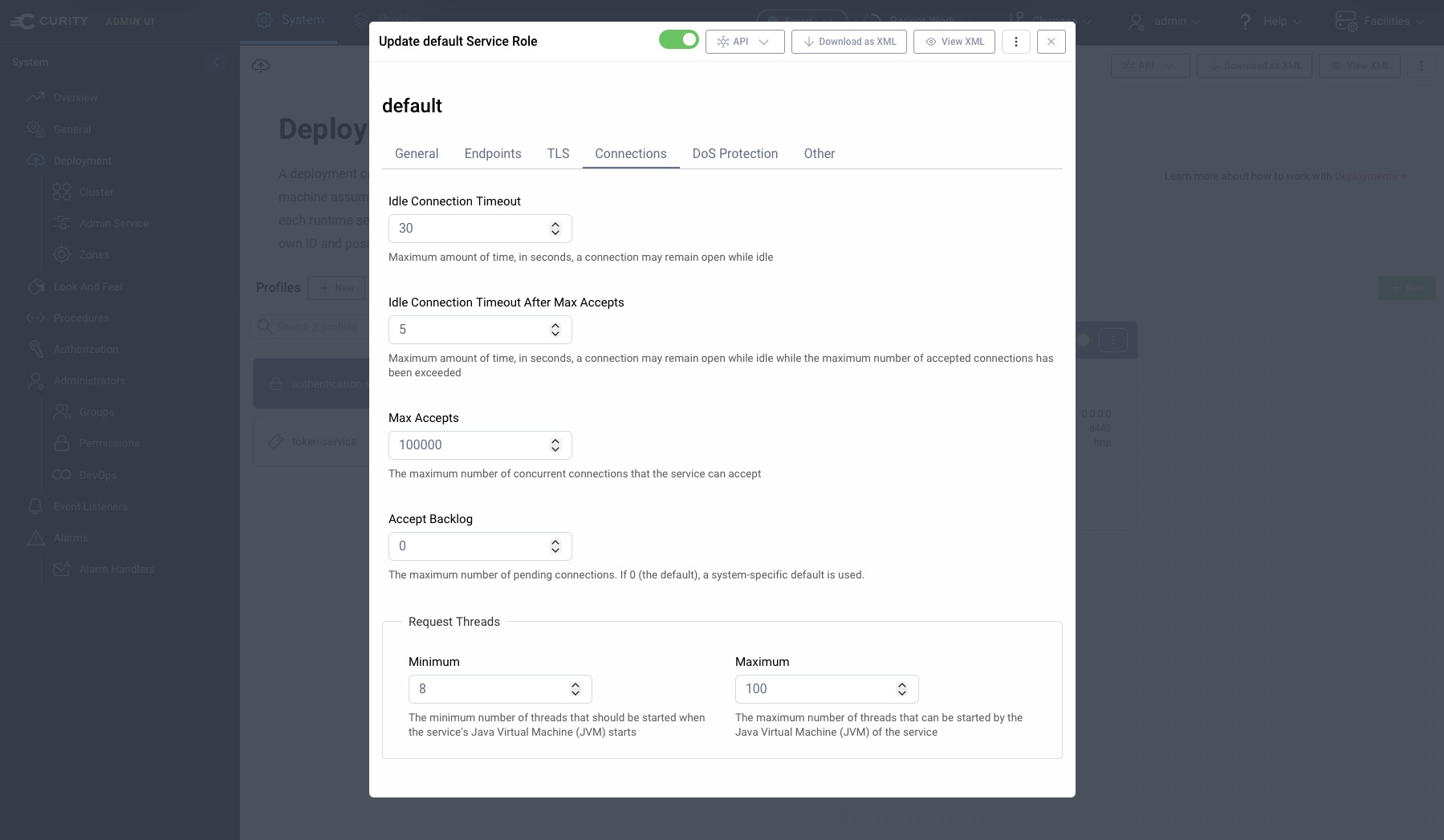 Incoming connections management in Curity Admin UI
