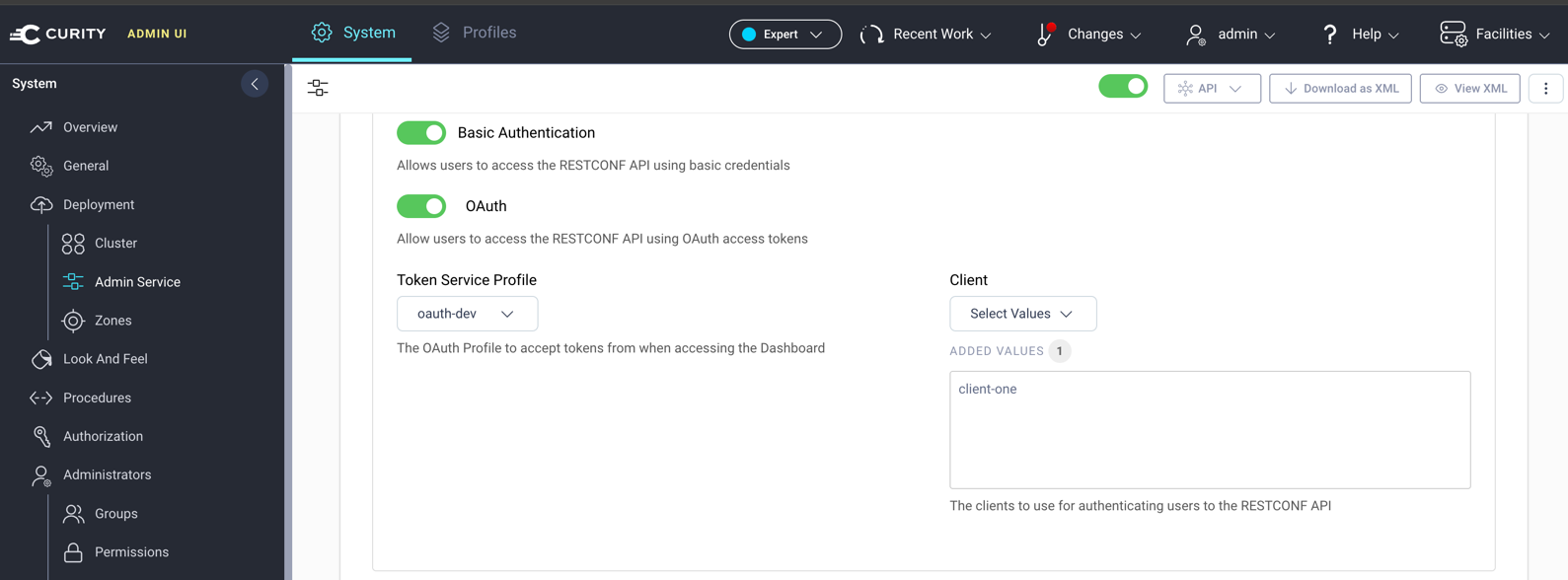 token service profile options
