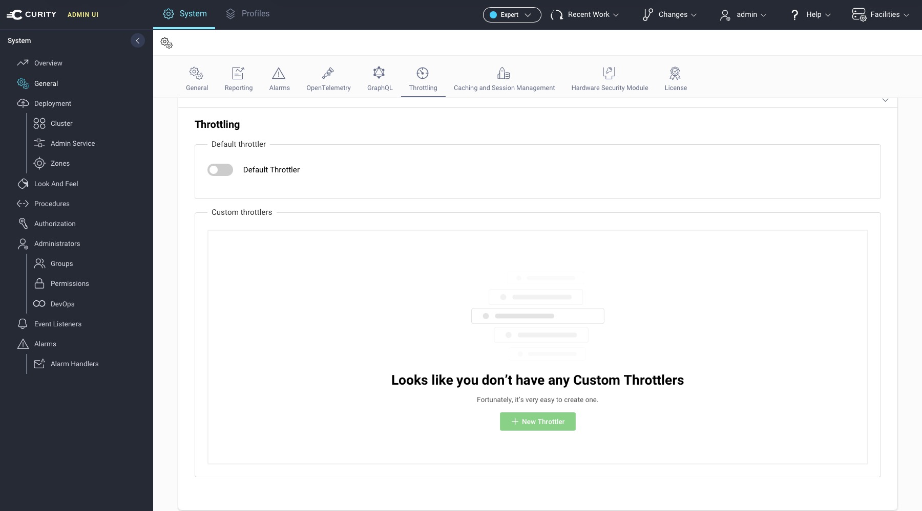 Throttler management in Curity Admin UI