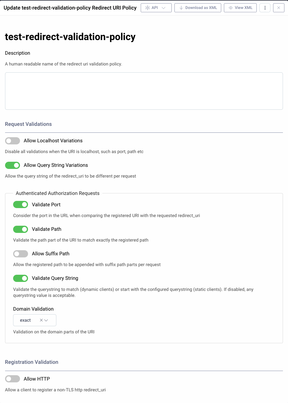An example Validation Policy in the Admin UI