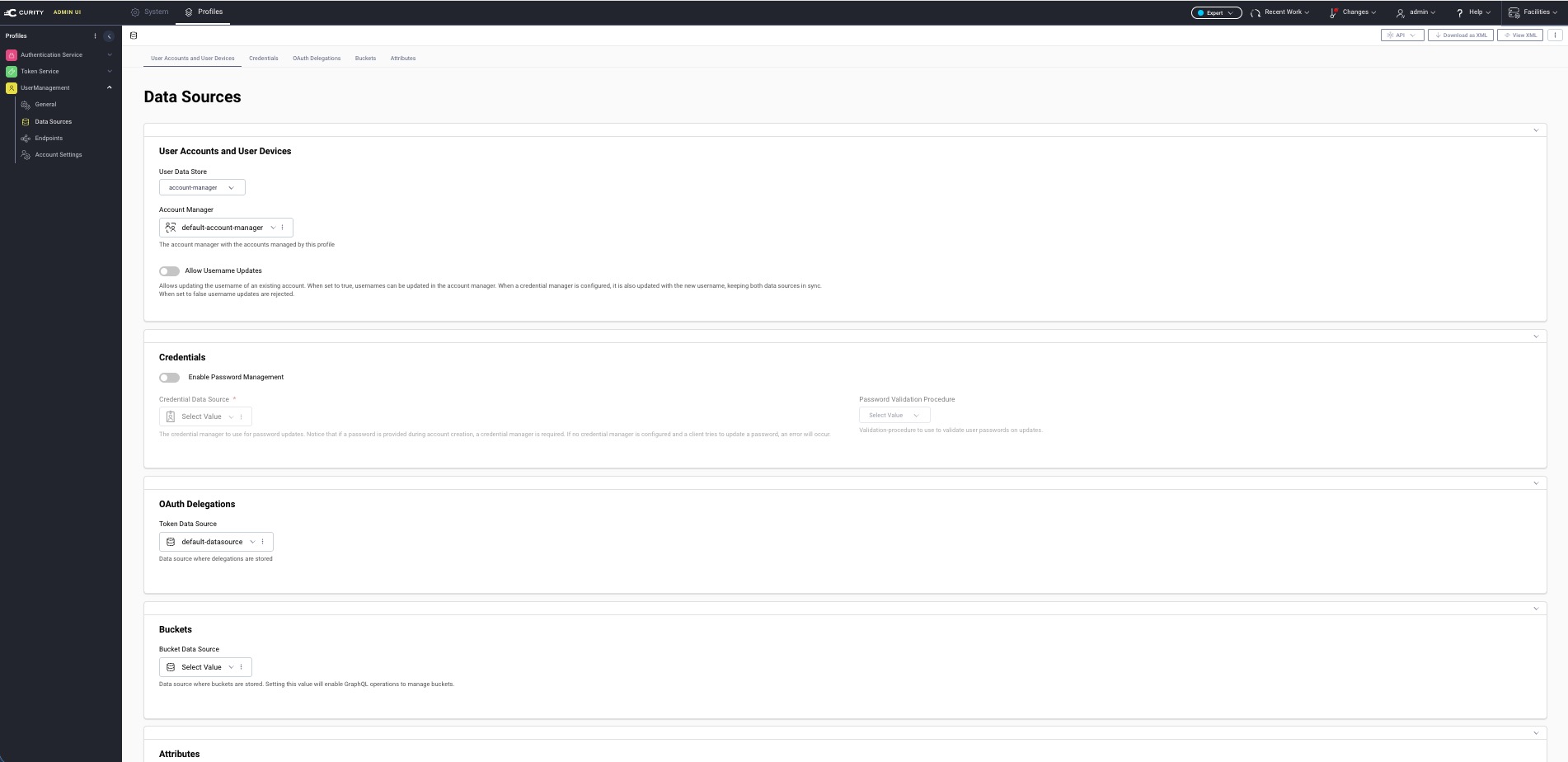 User Management profile - data sources