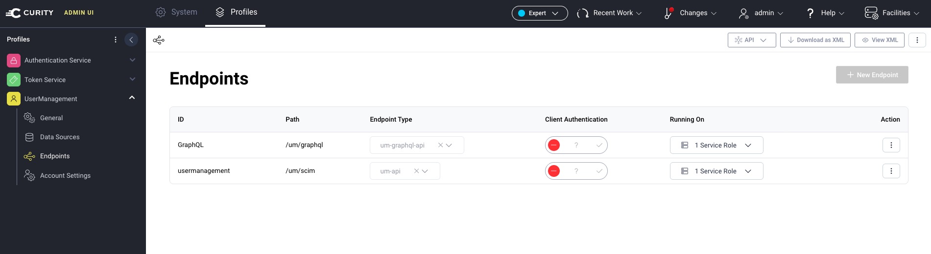 User Management profile - endpoints