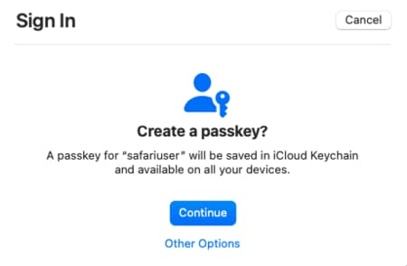 Safari create passkey