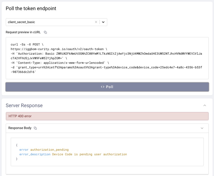 Poll the token endpoint