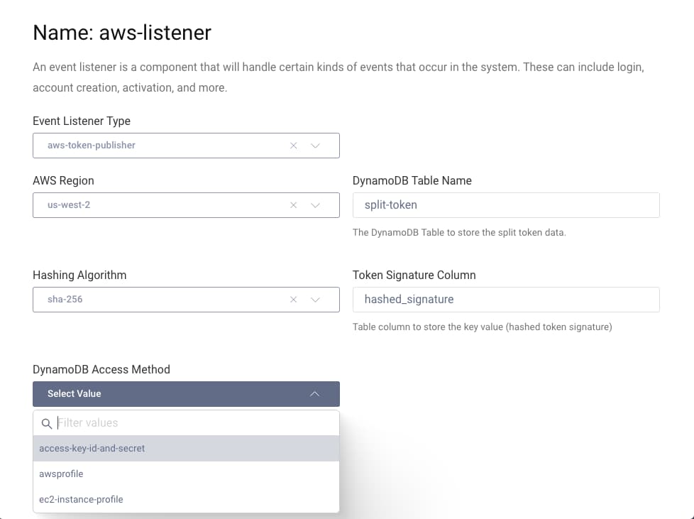 Configure DynamoDB for AWS Token Publisher Event Listener