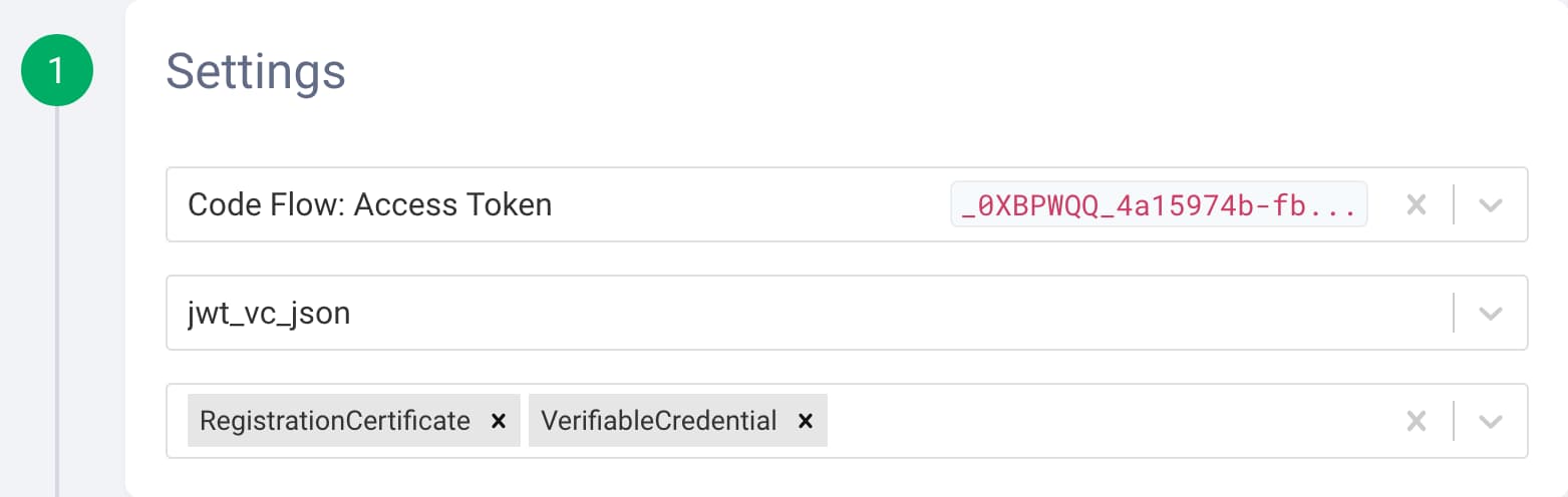 Settings for Verifiable Credentials Issuance Request